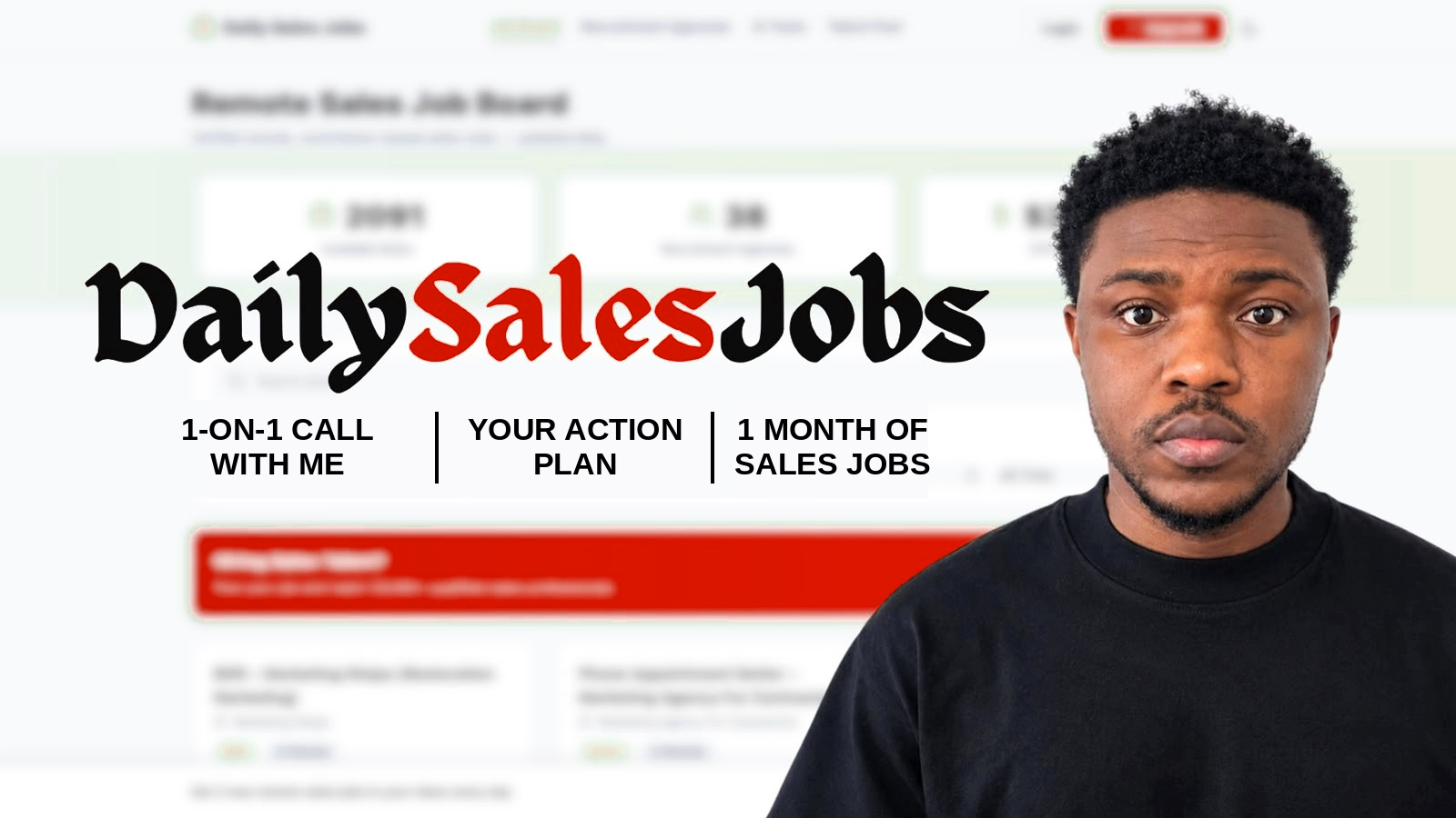 1-on-1 call with me, your action plan, 1 month of sales jobs